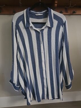Jane + Delancey Striped Blue and White  Button-down